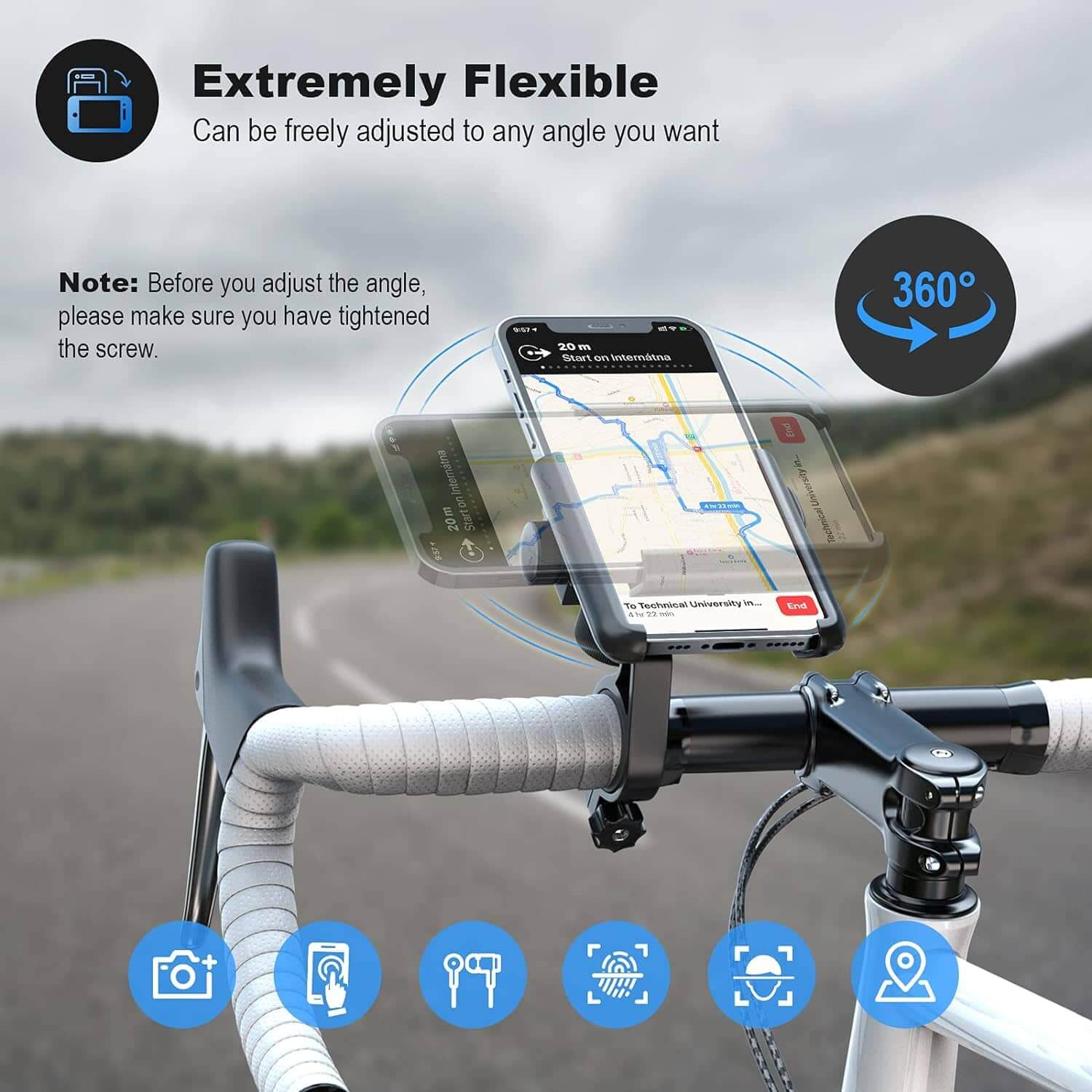 Visnfa Upgraded Bike Phone Mount, a versatile accessory designed to enhance your cycling experience. With its 360° rotatable design, this universal mount fits securely on bicycle, motorcycle, or scooter handlebars, providing a stable platform for smartphones ranging from 3.5 to 7.0 inches in size. Say goodbye to fumbling with your phone while riding and enjoy easy access to navigation, music, or fitness apps on your next adventure. great Gift idea on world Bicycling day.