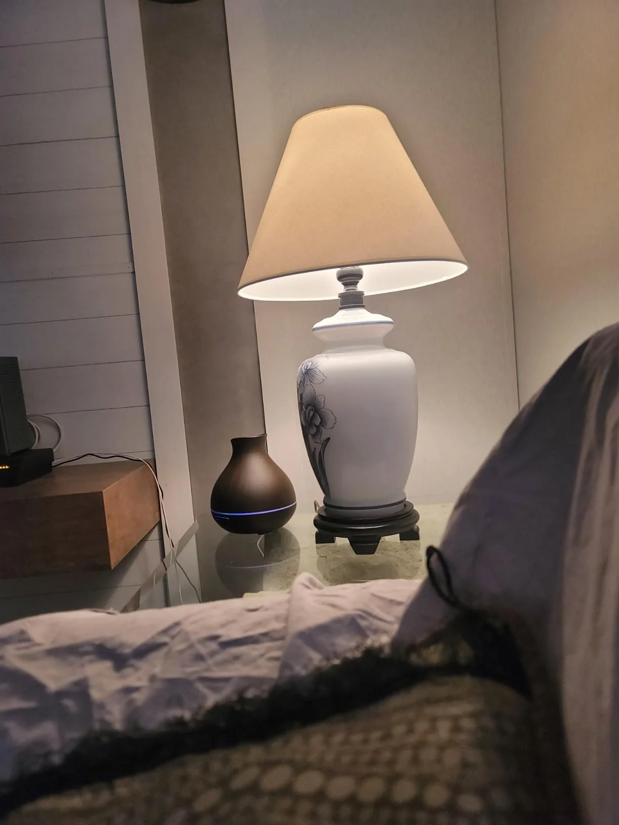 a lamp on a table