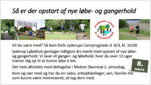 Opstart nye løbe- og gangerhold søndag d. 8. marts 2020 kl. 10.00 @ Jyderup Campingplads