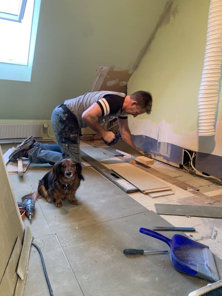Sammen med Handymanden og Luna – gulv lægges under lejlighedsrenovering”
