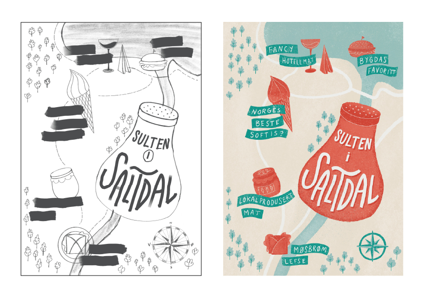 skisse til illustrert kart turistguide