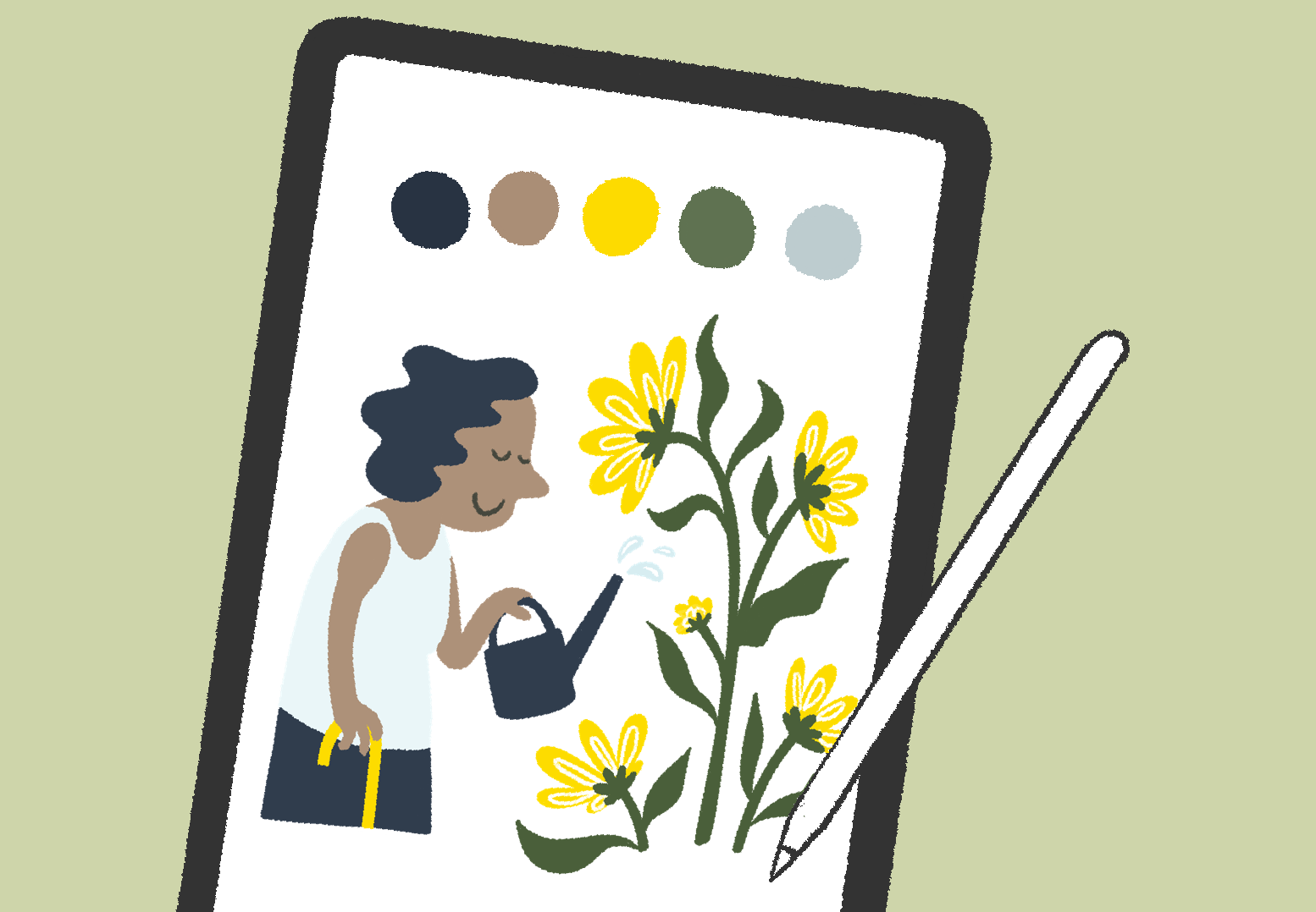 ipad med illustrasjon