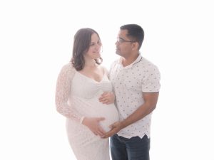 mum and dad maternity posing white background studio edinburgh