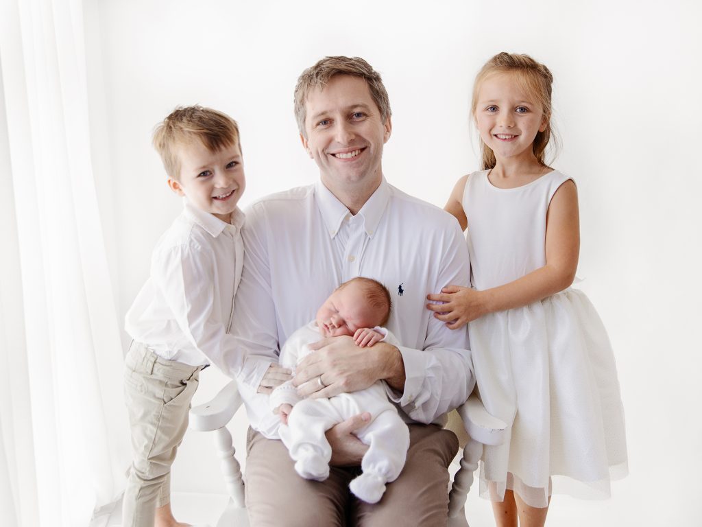 dad, with three kids studio photoshoot