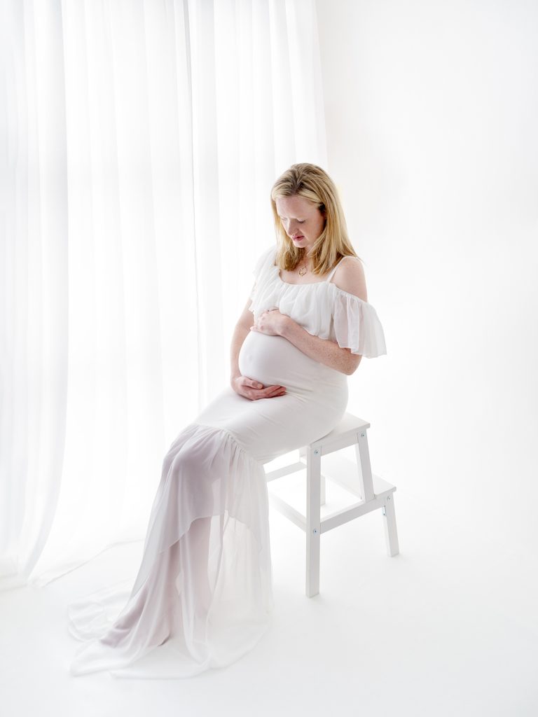 all white maternity studio session