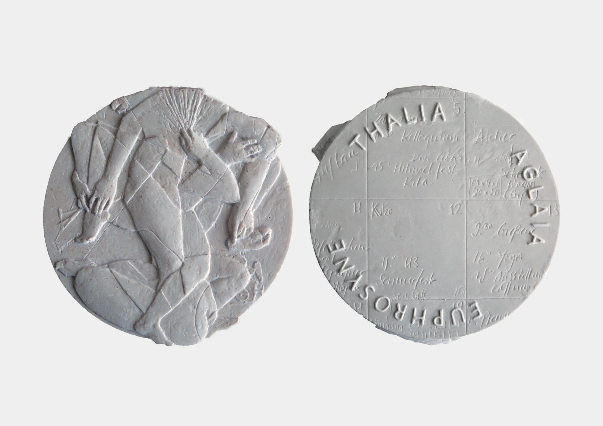 "Drei Grazien", Polymergips, 12x12x0,5 cm. 2020