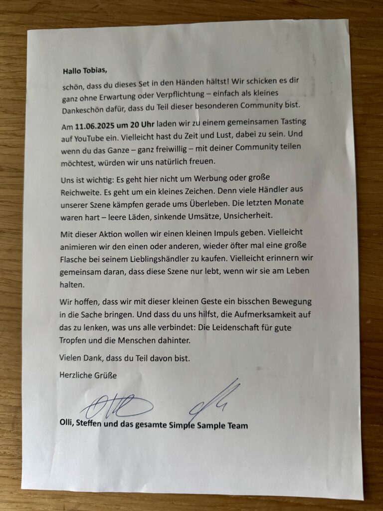 Anschreiben zum Tastingset