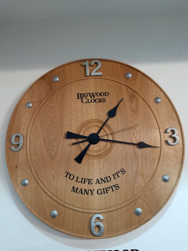 Wood turned Bigwood clock with silver dial by Keithturnings