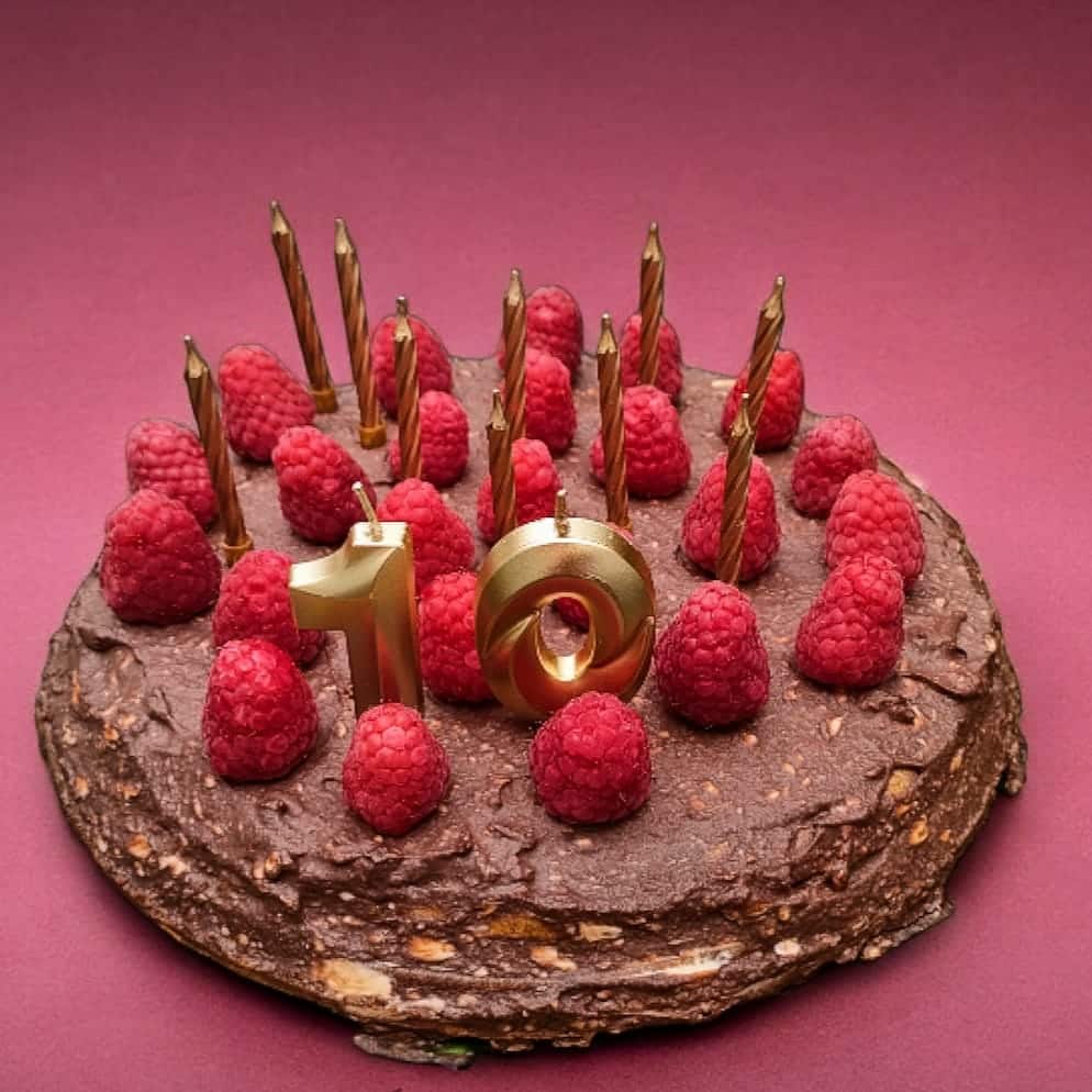 Chocolate Keto Birthday Cake with Raspberries