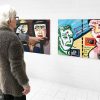 Kim Engelen, On the left Ilse & Gerben, Mara, Oil on Chipboard, On the right Mara & Patrick, Oil on Canvas & Photos, 1997, Visitors looking 2021