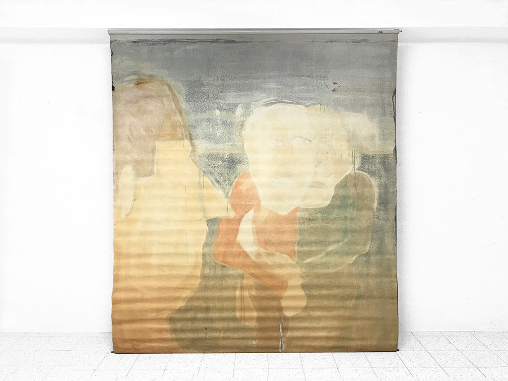 Kim Engelen, Red Sweater, Oil Paint on Roller Screen, Backside-view, 1995