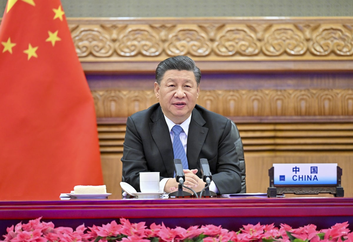 Kinas president Xi Jinping i ett videosamtal