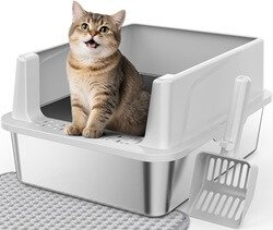 FURTIME Stainless Steel Cat Litter Box with Lid