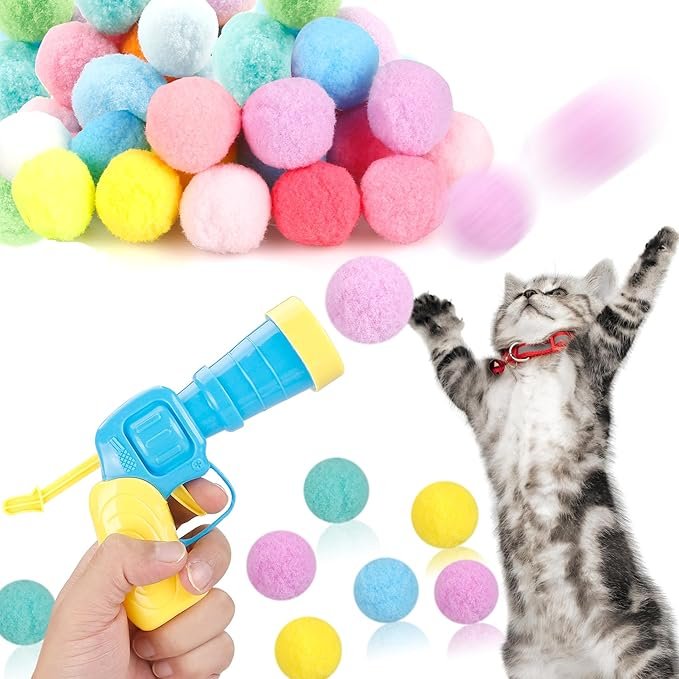 31Pcs Cat Ball Toy Launcher Gun