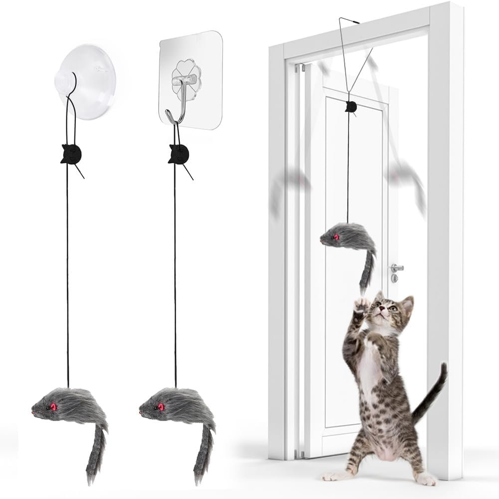 FYNIGO 2 Pcs Self Play Hanging Door Cat Mouse Toys