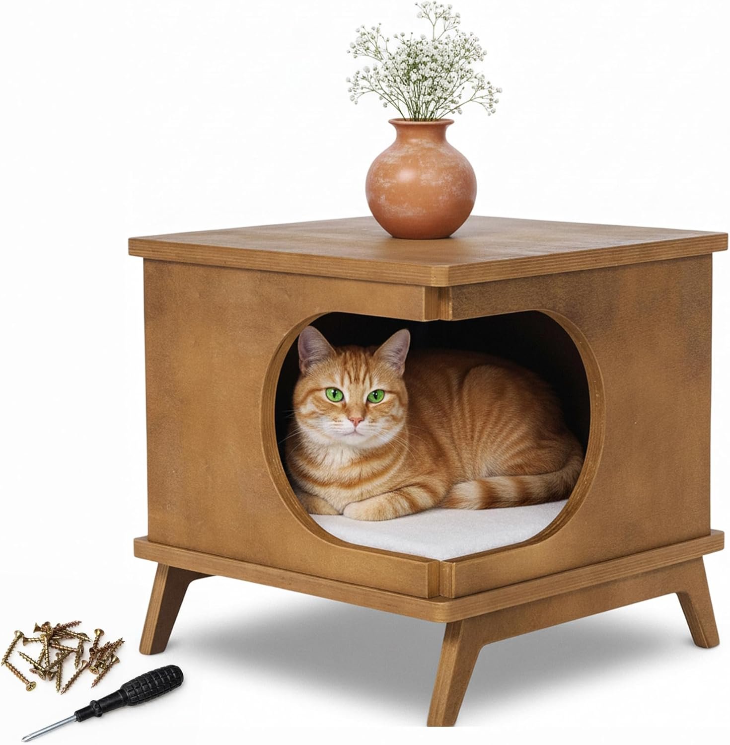 Modern Wooden Cat Bed End Table for Indoor Cats
