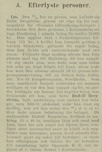 Borgström Rudolf - Efterlysning