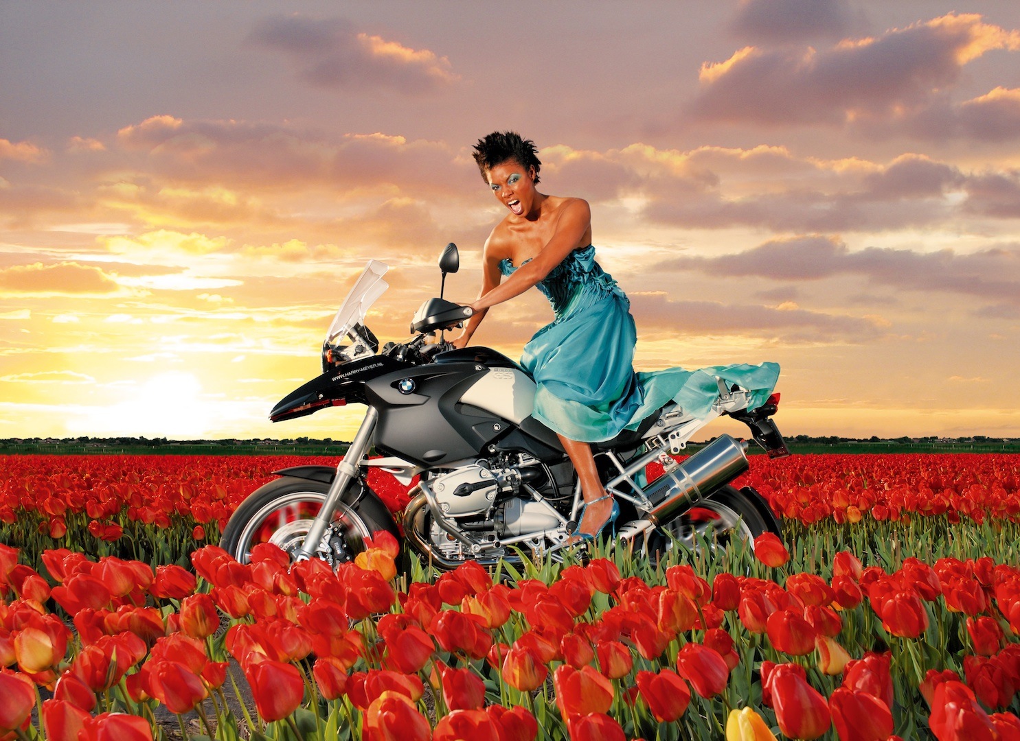 BMW motor GS1200_Dutch Tulips field woman