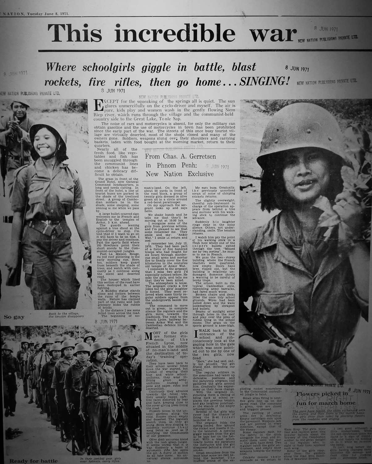 Chas Gerretsen newspaper clipping from the war in Cambodia