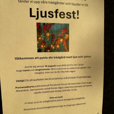 Studiegruppen bjuder in till Ljusfest lördag 22 augusti