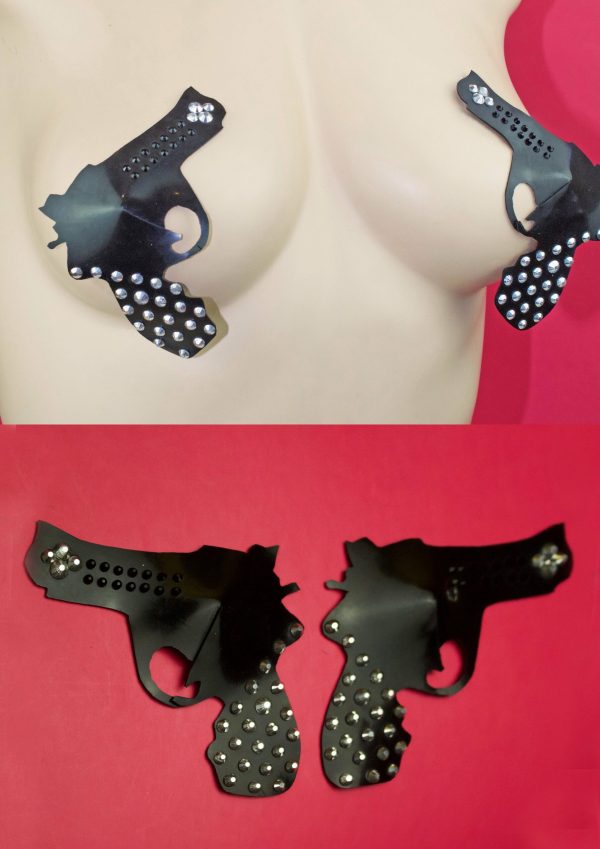 PISTOL LATEX NIPPLE PASTIES ( PICK YOUR COLOUR )