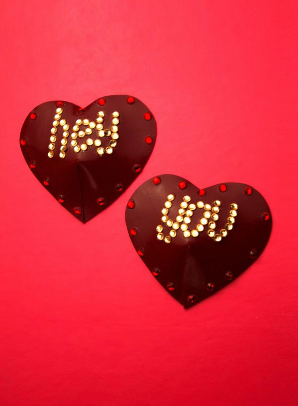 "HEY YOU" HEART LATEX NIPPLE PASTIES ( PICK YOUR COLOUR ) - Image 2