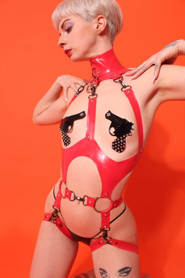 Collared Latex Body Harness (Optional Leg Fringe) - Image 4