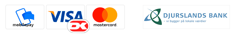 Betaling kan ske med Mobilepay, Visa Dankort eller Mastercard