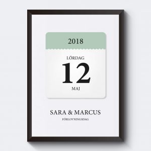 Personlig tavla med datum och kalender. Skriv in egen text.