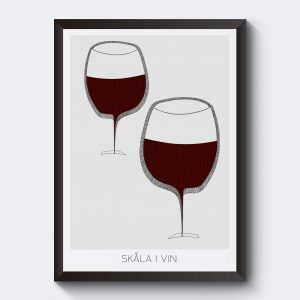 Det godaste vinet är rödvin. Personlig tavla med vinglas.