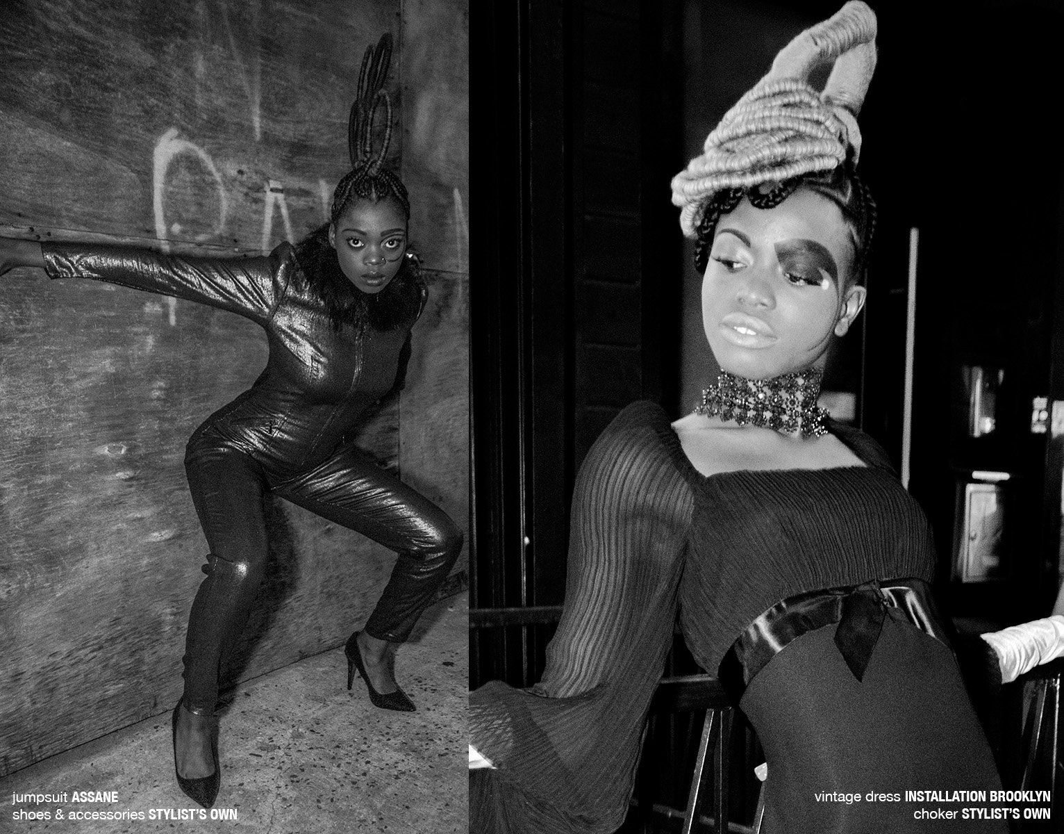 krullmag. black and white photo of two black models with intricate braided hair