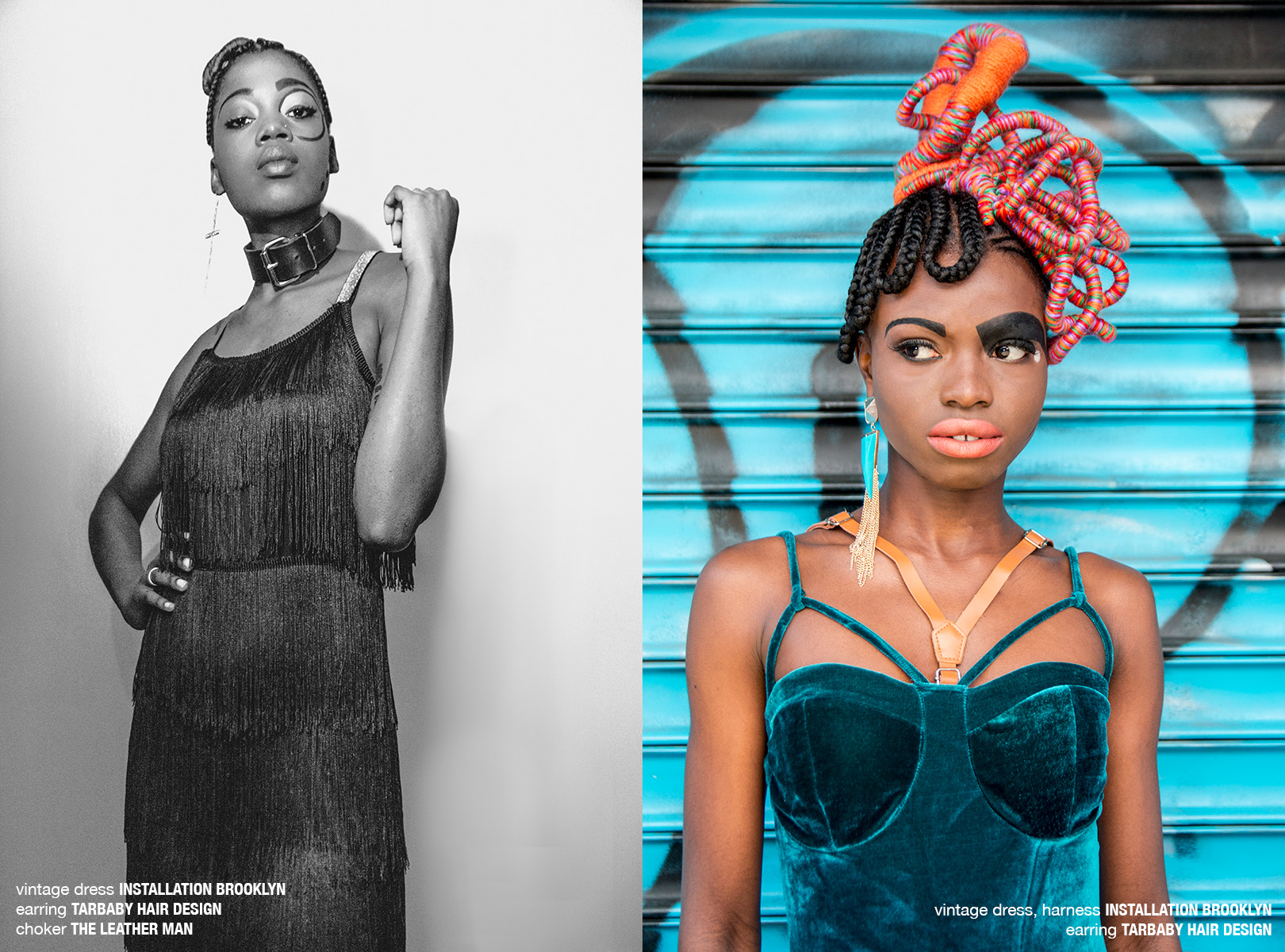 krullmag. two black models with intricate colorful braided hair
