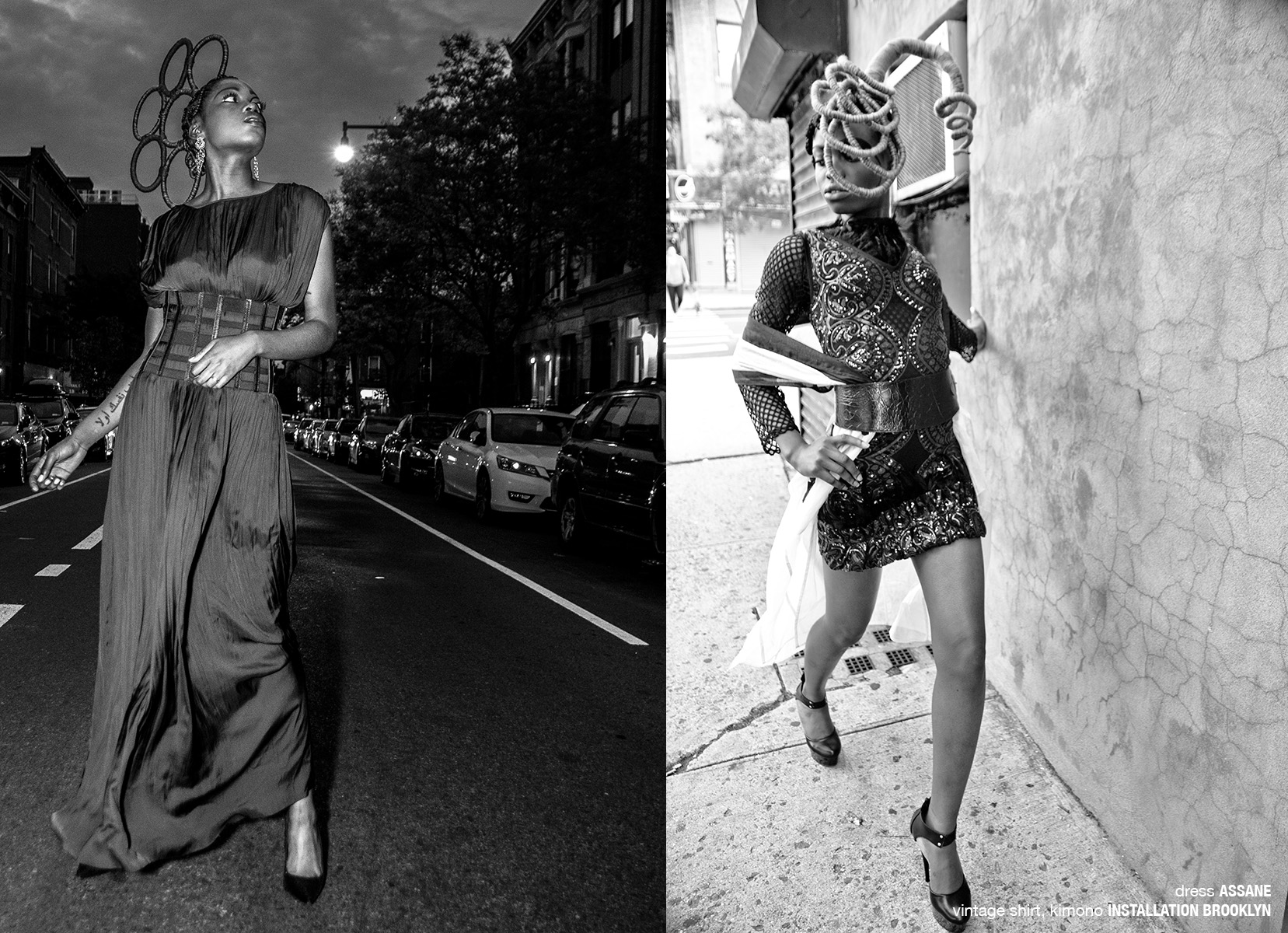 krullmag. black and white photo of two black models with intricate braided hair