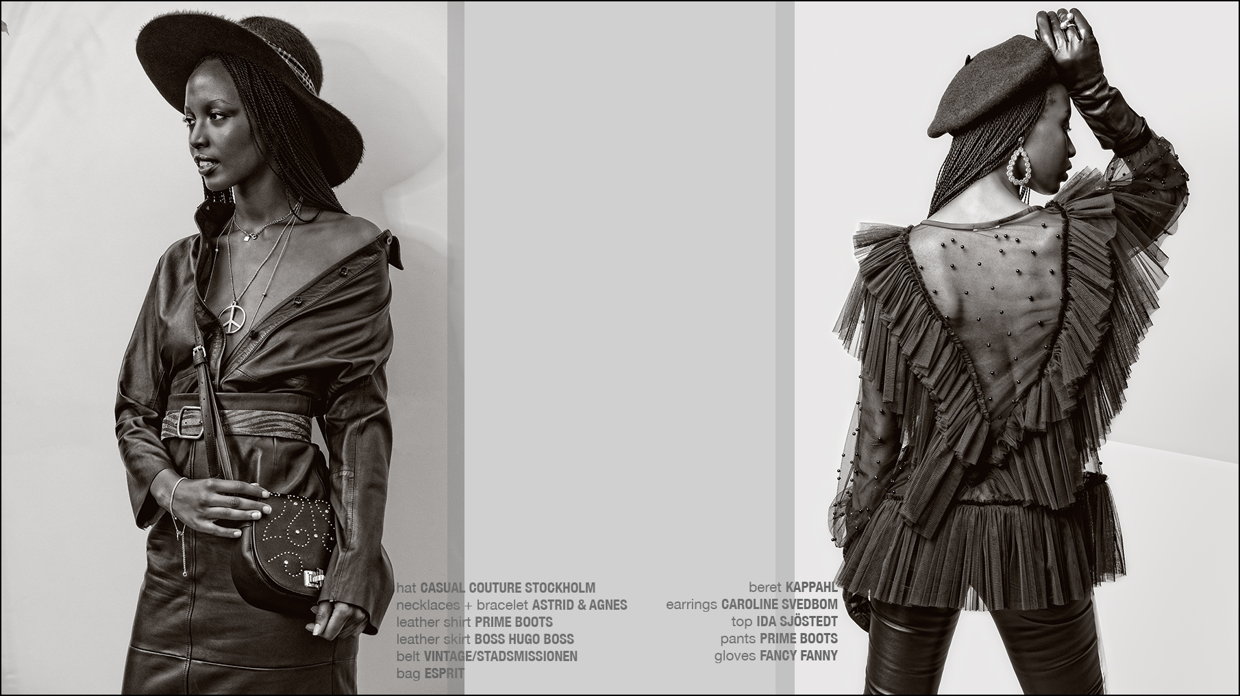 Krull magazine fashion story Queen Twiggy, model Samia Gisage wearing Swedish fashion and vintage