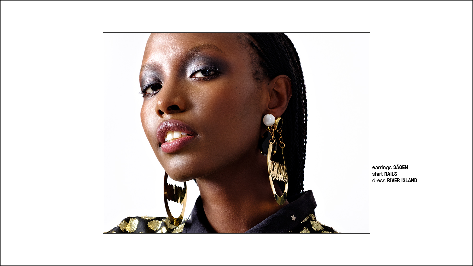 Krull magazine. fashion story Queen Twiggy. Beauty close-up of black female model.