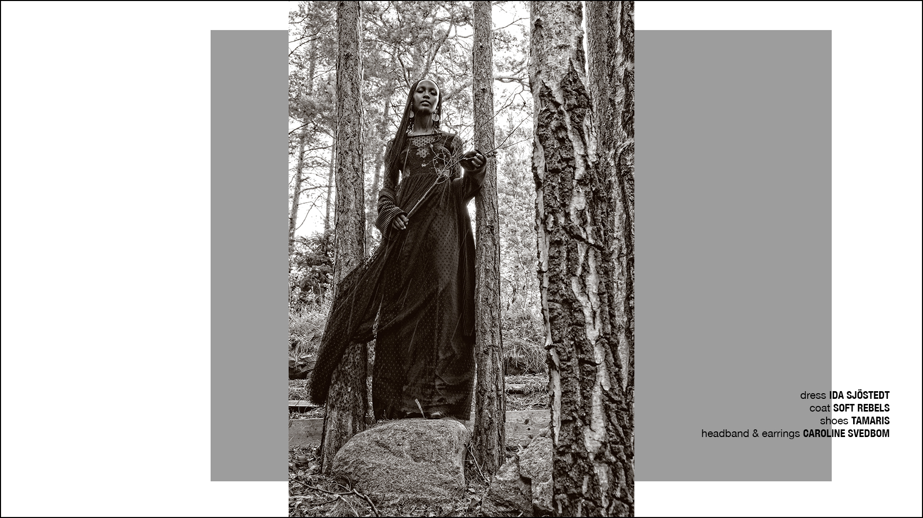 Krull magazine, black and white photo model wearing black lace dress