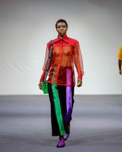 runway photo colorful clothes designer Atto Tetteh at Glitz Africa Fashion Week, Accra, Ghana
