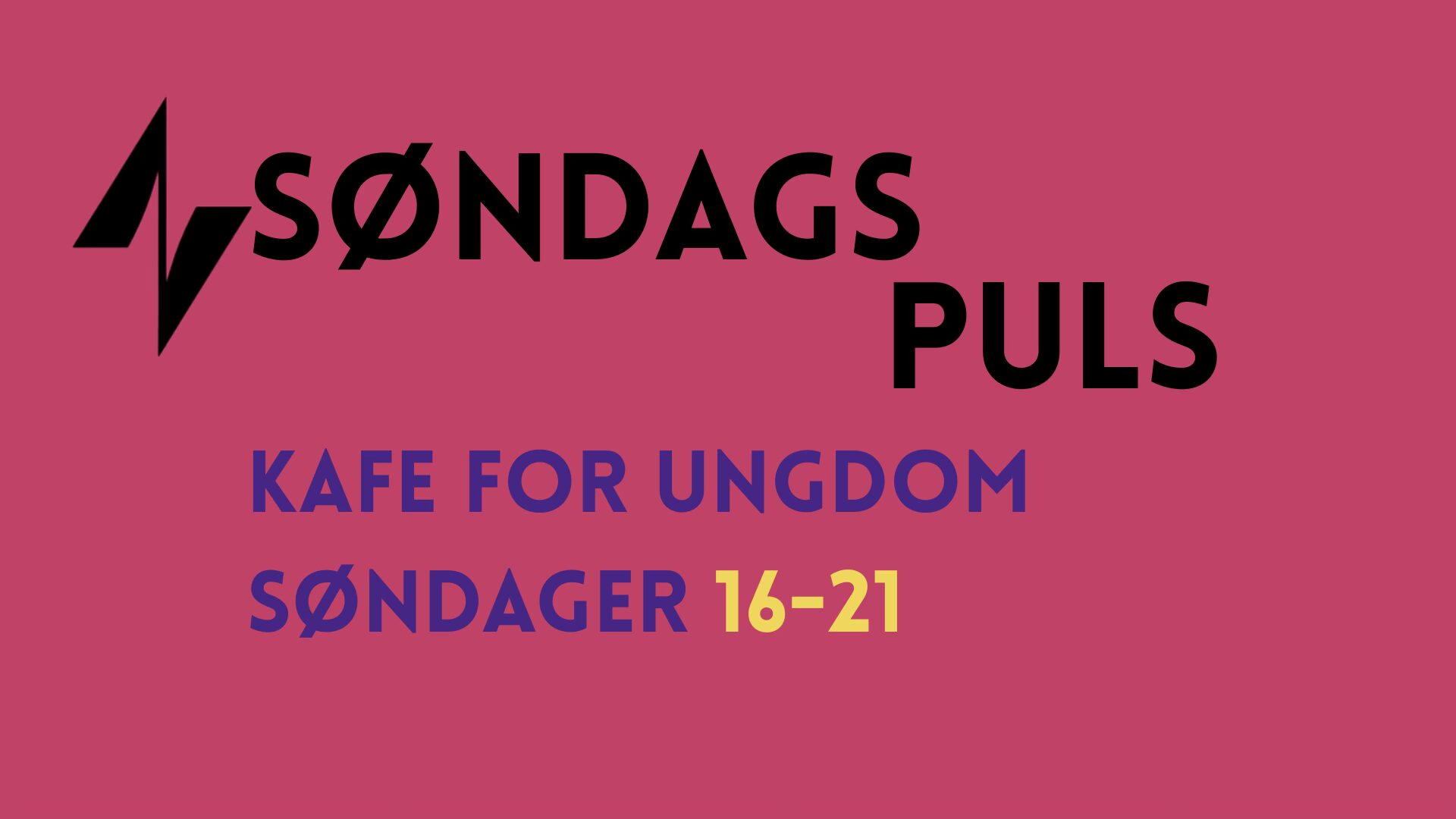 Bilde som viser logoen til Søndagspuls og nevner kafe for ungdom.