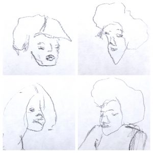 Bleistiftzeichnung von vier verschiedenen Köpfen