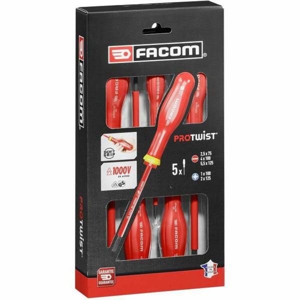 Skrutrekkersett Facom Protwist Isolated 1000V AT5VE.PB Flat Pozidriv 5 Deler