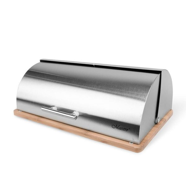Brødkurv Feel Maestro MR-1672S Grå Sølv Tre Rustfritt stål 37 x 14 x 14 cm