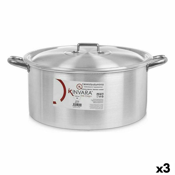 Gryte med lokk Sølv Aluminium 18 L (3 enheter)