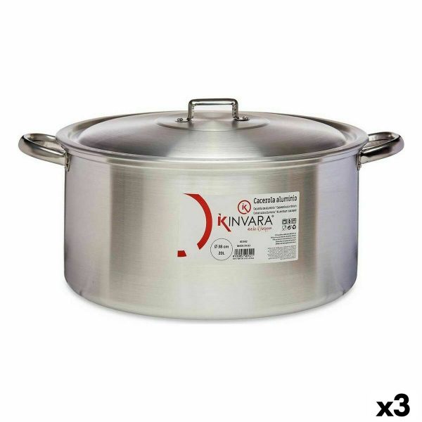 Gryte med lokk Sølv Aluminium 20 L (3 enheter)