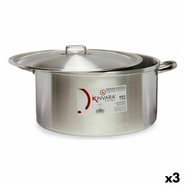 Gryte med lokk Sølv Aluminium 53 x 24 x 43 cm (3 enheter)