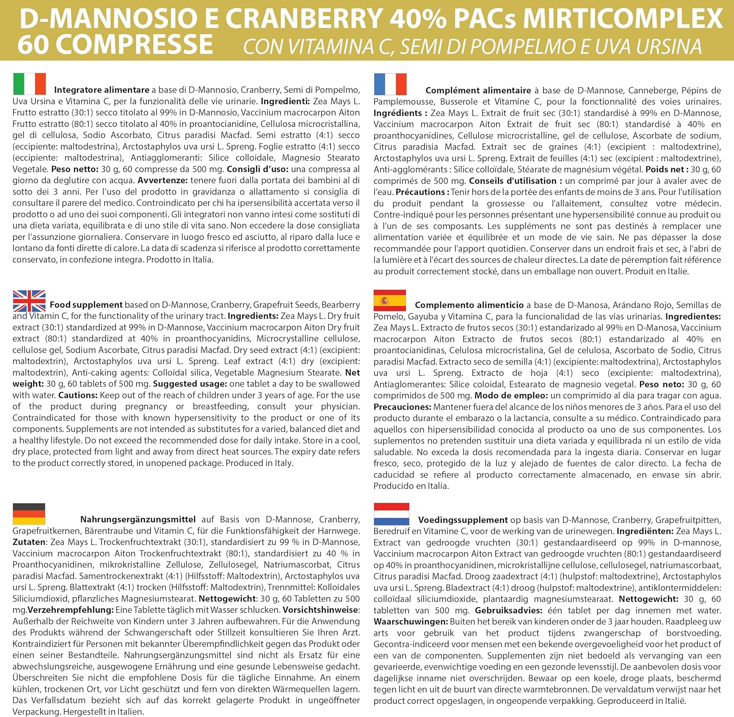 Cranberry e D-Mannosio Mirticomplex - 60 compresse - immagine 3