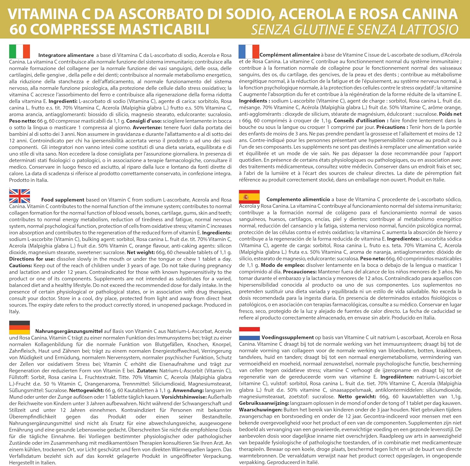 Vitamina C da Ascorbato Acerola e Rosa Canina - 60 Compresse - immagine 4