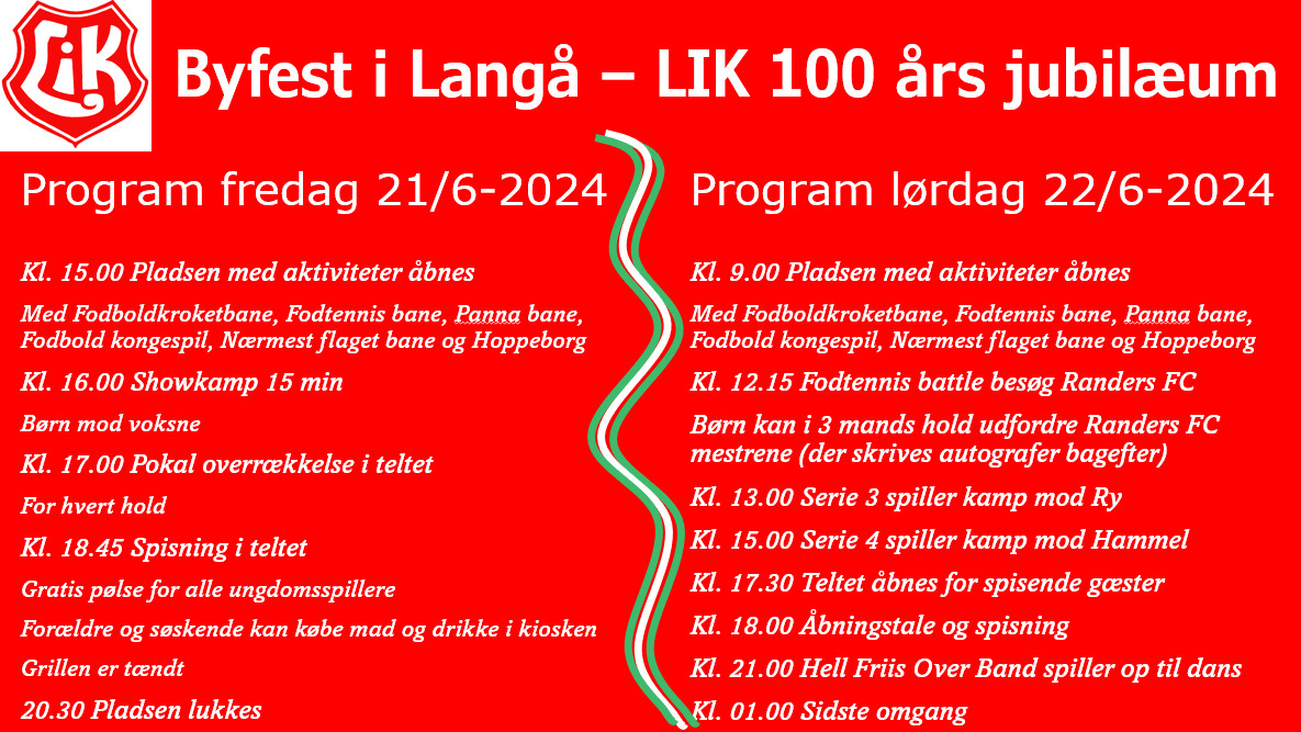 Byfest i Langå -Weekplan for 100 års jubilæum