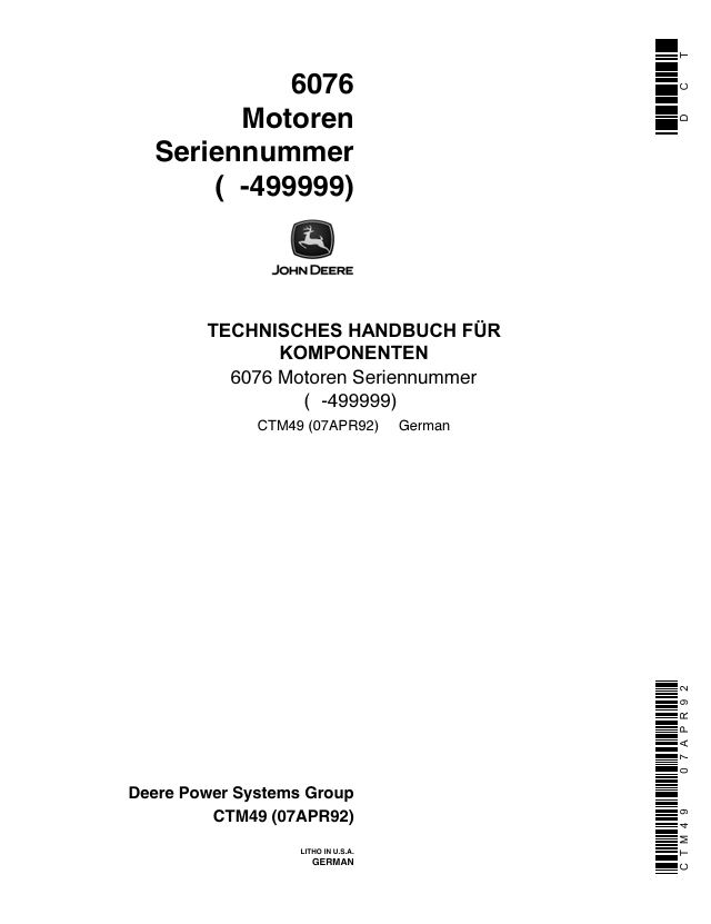 John Deere Werkstatthandbuch für Motoren 6076 – Bild 2