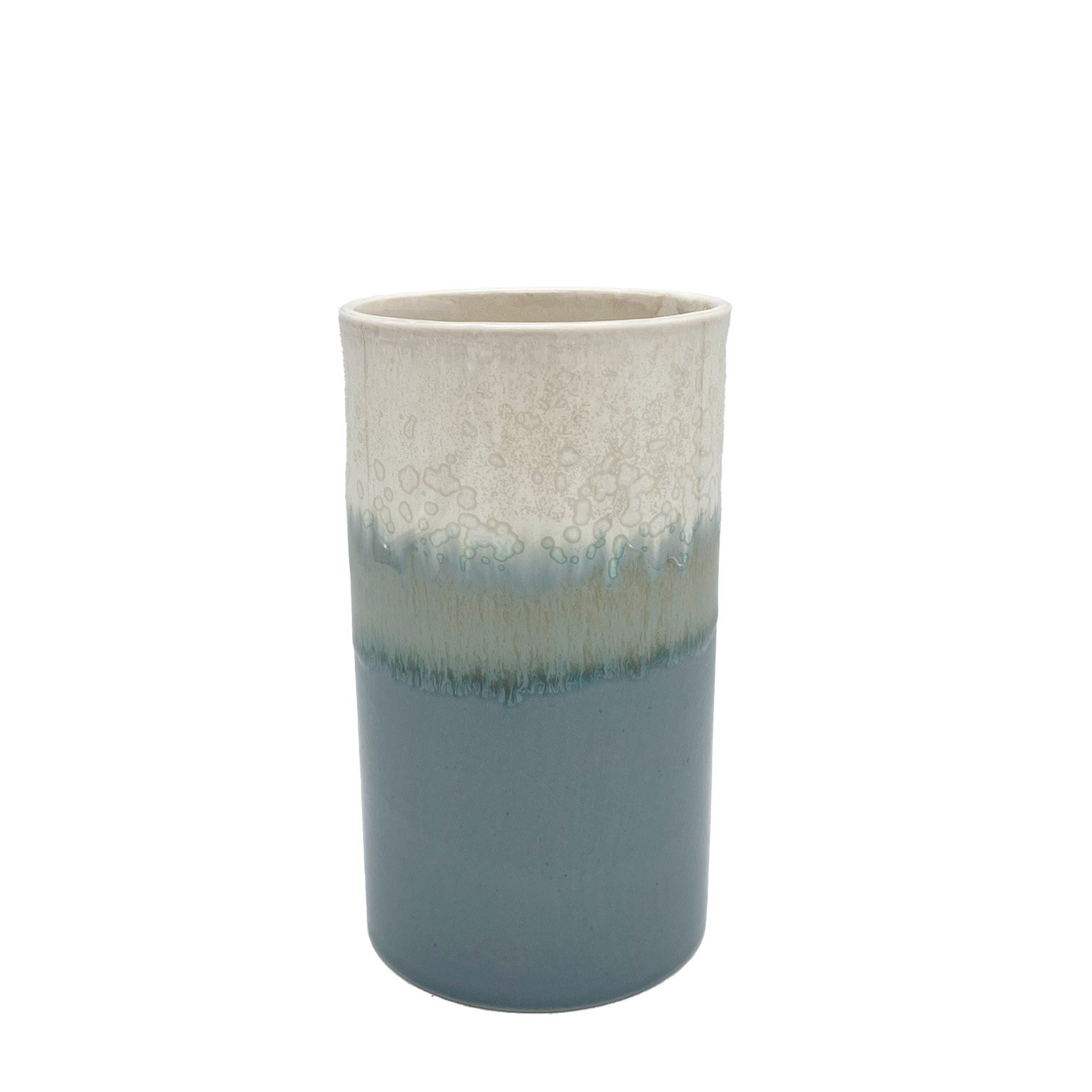 Cylinder vase mellem med grå bund og hvid top