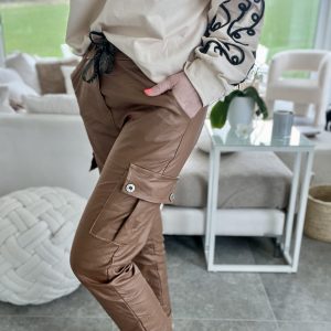 Pantalon Magique Eco Cuir Cargo Brun